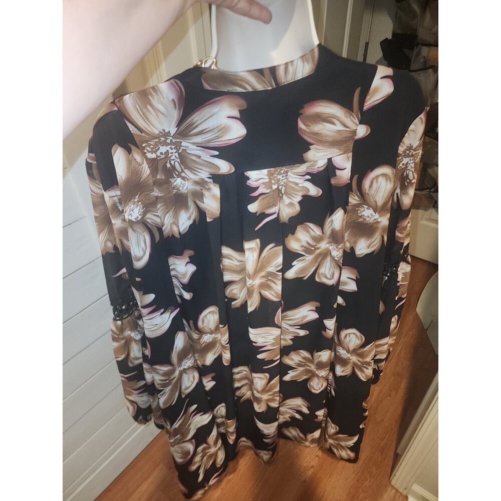 Entro Women's Black/Brown Floral Print Mini Dress Size Large Embroidered - Picture 6 of 16